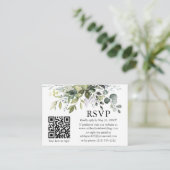 Waterverf Greenery Wedding QR RSVP Dusty Blue Informatiekaartje (Staand voorkant)