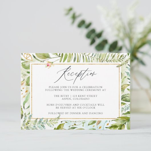 Waterverf Greenery Wedding Reception Informatiekaartje (Staand voorkant)