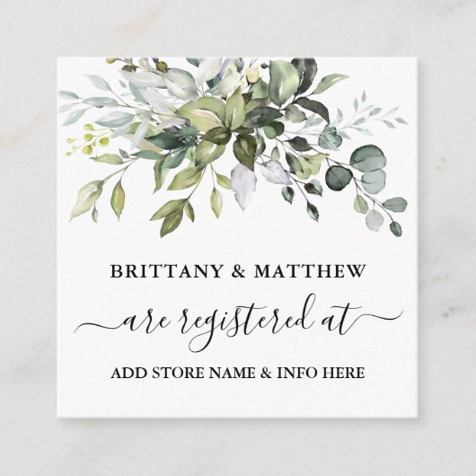 Waterverf Greenery Wedding Registry Green Informatiekaartje (Voorkant)