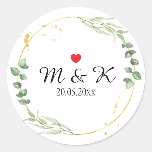 Waterverf Greenery Wedding Ronde Sticker (Voorkant)