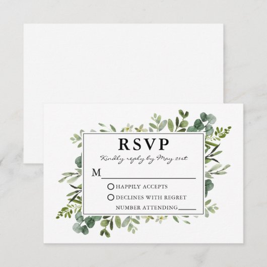 Waterverf Greenery Wedding RSVP Kaartje (Voorkant / Achterkant)
