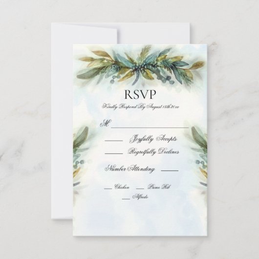 Waterverf Greenery Wedding RSVP Kaartje (Voorkant)
