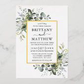 Waterverf Greenery Wedding Sage Green Gold Folie Uitnodiging (Voorkant)