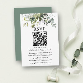 Waterverf Greenery Wedding Sage Green QR RSVP Informatiekaartje