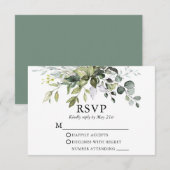 Waterverf Greenery Wedding Sage Green RSVP Card (Voorkant / Achterkant)