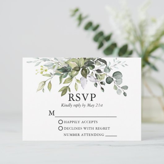 Waterverf Greenery Wedding Sage Green RSVP Card Kaartje (Staand voorkant)