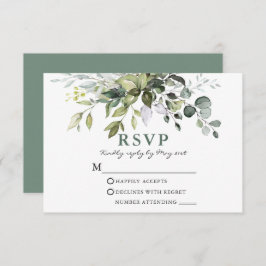 Waterverf Greenery Wedding Sage Green RSVP Kaartje