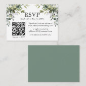 Waterverf Greenery Wedding Sage Green RSVP QR Informatiekaartje (Voorkant / Achterkant)