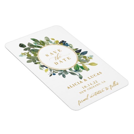 Waterverf Greenery Wedding Save the Date Invitati Magneet (Rechterzijde)