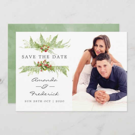 Waterverf Greenery Wedding Save the Date Kaart (Voorkant / Achterkant)
