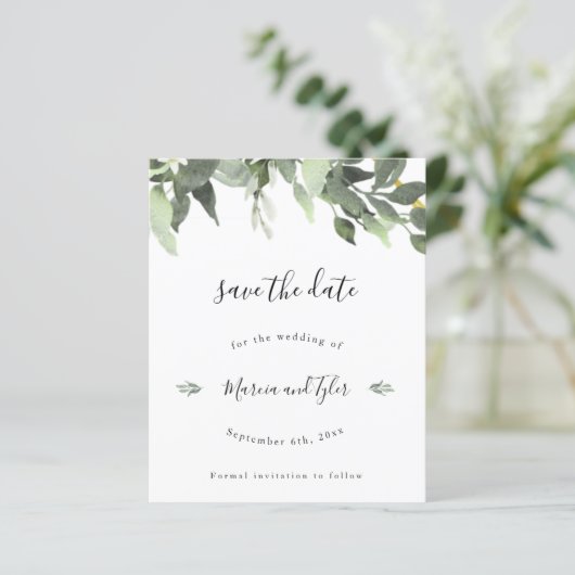 Waterverf Greenery Wedding Save the Date Kaarten (Staand voorkant)