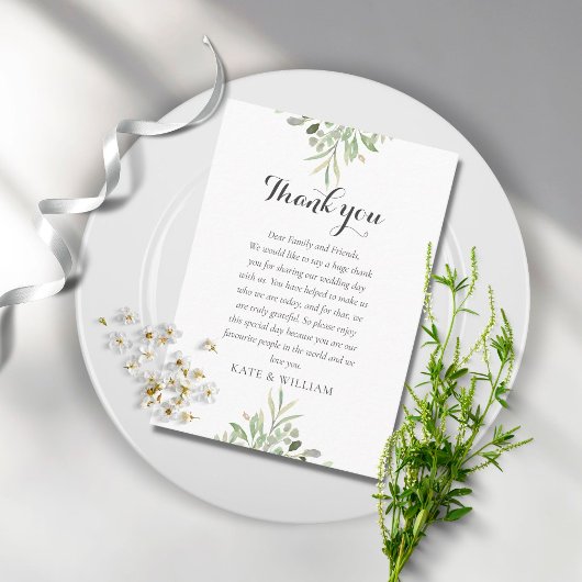 Waterverf Greenery Wedding Script Hartelijk dank Plaatskaartje