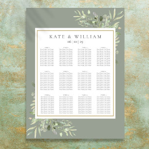 Waterverf Greenery Wedding Seating Chart Poster