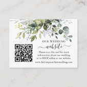 Waterverf Greenery Wedding Website QR Dusty Blue Informatiekaartje (Voorkant)