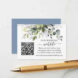 Waterverf Greenery Wedding Website QR Dusty Blue Informatiekaartje
