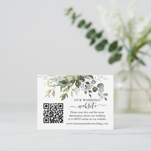 Waterverf Greenery Wedding Website QR Sage Green Informatiekaartje (Staand voorkant)