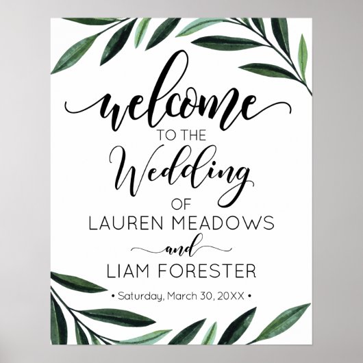 Waterverf Greenery Wedding Welcome Poster (Voorkant)