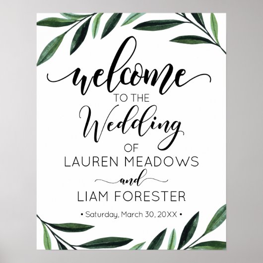 Waterverf Greenery Wedding Welcome Poster (Voorkant)