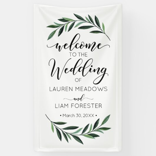 Waterverf Greenery Wedding Welkom Banner (Verticaal)