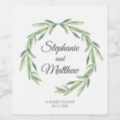 Waterverf Greenery Wedding Wijn Etiket (Enkel label)