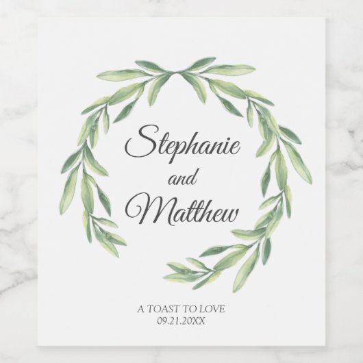Waterverf Greenery Wedding Wijn Etiket (Enkel label)