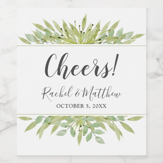 Waterverf Greenery Wedding Wijn Etiket (Enkel label)