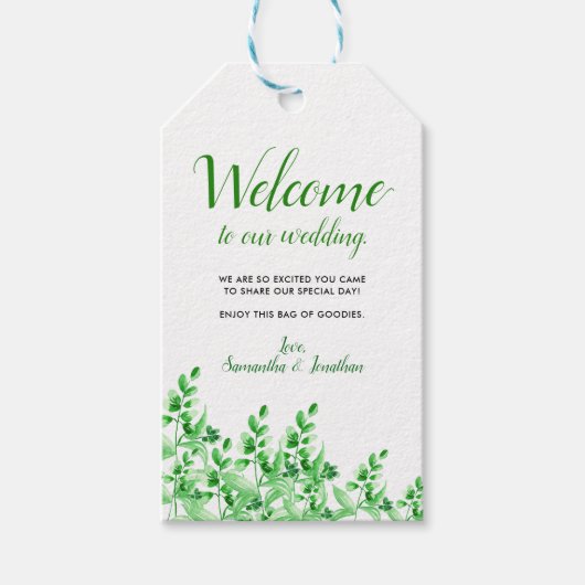 Waterverf Greenery Welkom op onze bruiloft Cadeaulabel (Voorkant)