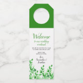 Waterverf Greenery Welkom op onze bruiloft Flessenhanger (Voorkant)