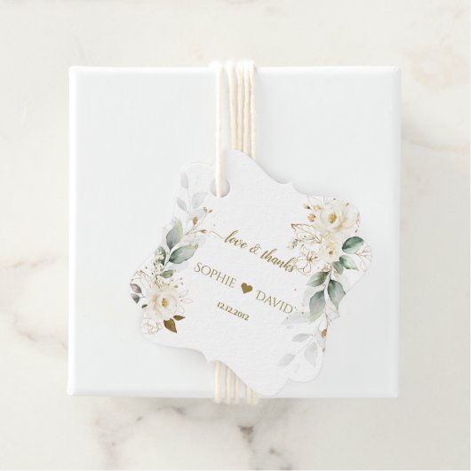 Waterverf Greenery White Floral Gold Wedding Bedankjes Labels (In situ)