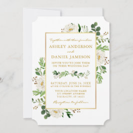 Waterverf Greenery White Floral Gold Wedding Kaart