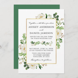 Waterverf Greenery White Floral Gold Wedding Kaart