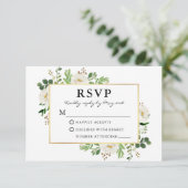 Waterverf Greenery White Floral Gold Wedding RSVP Kaartje (Staand voorkant)