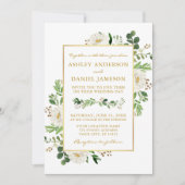 Waterverf Greenery White Floral Wedding Gold Kaart (Voorkant)