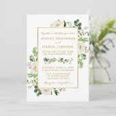 Waterverf Greenery White Floral Wedding Gold Kaart (Staand voorkant)