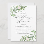 Waterverf Greenery White Floral Wedding Shower Kaart (Voorkant)