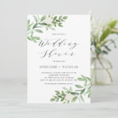 Waterverf Greenery White Floral Wedding Shower Kaart (Staand voorkant)