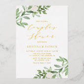 Waterverf Greenery White Flower Couples Shower Folie Uitnodiging (Voorkant)