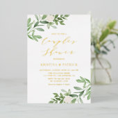 Waterverf Greenery White Flower Couples Shower Folie Uitnodiging (Staand Voorkant)