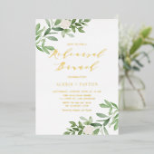 Waterverf Greenery White Flower Rehearsal Brunch Folie Uitnodiging (Staand Voorkant)