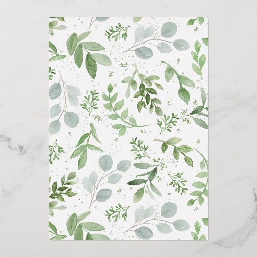 Waterverf Greenery White Flower Rehearsal Dinner Folie Uitnodiging (Achterkant)