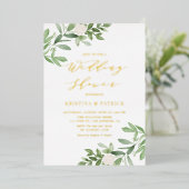 Waterverf Greenery White Flower Wedding Shower Folie Uitnodiging (Staand Voorkant)