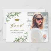 Waterverf Greenery White Flowers Afstuderen Kaart (Voorkant)