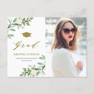 Waterverf Greenery White Flowers Afstuderen Uitnodiging Briefkaart