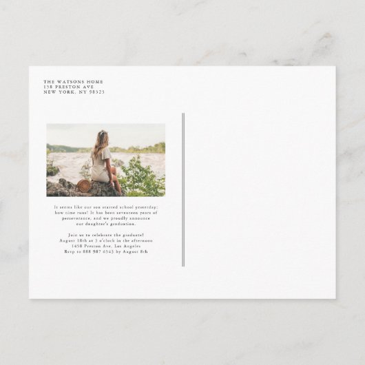 Waterverf Greenery White Flowers Afstuderen Uitnodiging Briefkaart (Achterkant)