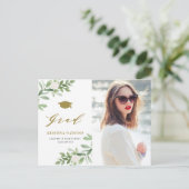 Waterverf Greenery White Flowers Afstuderen Uitnodiging Briefkaart (Staand voorkant)