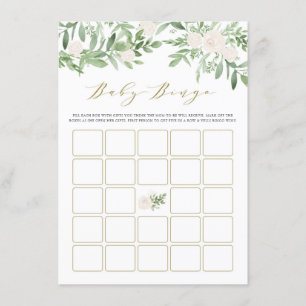 Waterverf Greenery White Flowers Baby Bingo Game Informatiekaartje