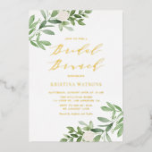 Waterverf Greenery White Flowers Bridal Brunch Folie Uitnodiging (Voorkant)