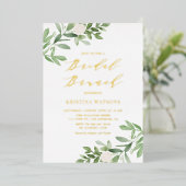 Waterverf Greenery White Flowers Bridal Brunch Folie Uitnodiging (Staand Voorkant)