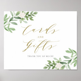 Waterverf Greenery White Flowers Kaarten en Gifts Poster