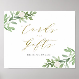 Waterverf Greenery White Flowers Kaarten en Gifts Poster